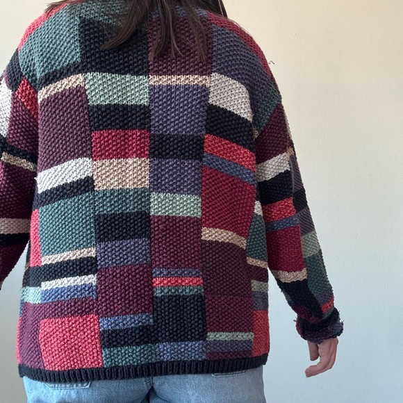 Vintage Multicolor Patchwork Knit Cardigan - Picture 4 of 8